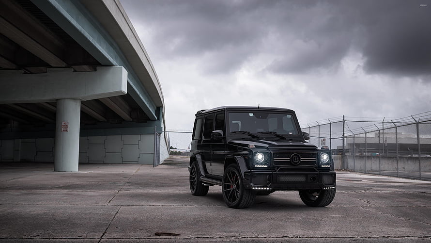 Black Brabus G-Wagon SUV Parked Under Concrete Overpass HD wallpaper