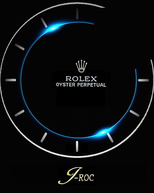 Rolex Oyster Perpetual Watch Face With Blue Neon Glow And J-Roc Signature HD phone wallpaper