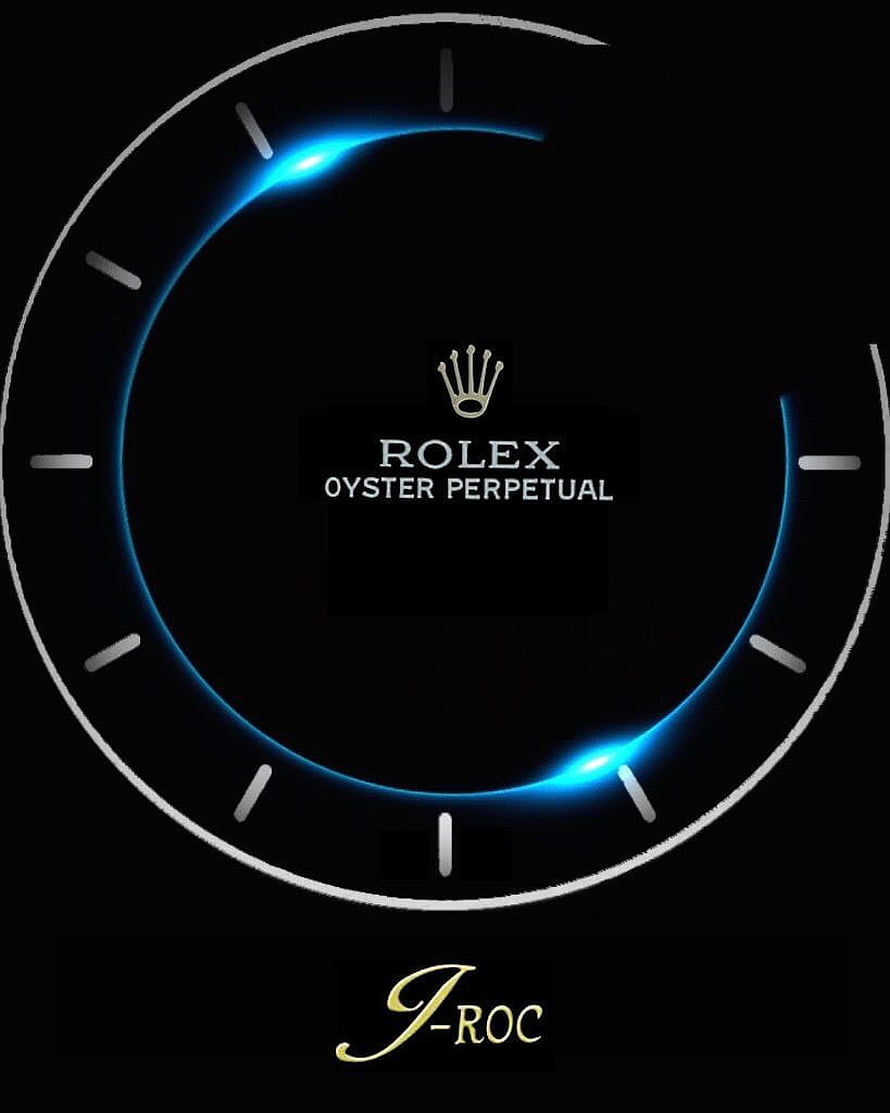 Rolex Oyster Perpetual Watch Face With Blue Neon Glow And J-Roc Signature HD phone wallpaper