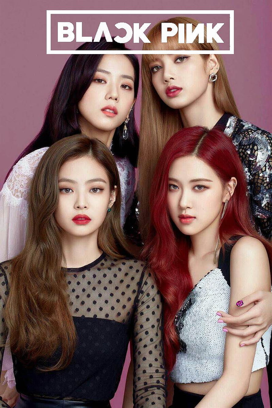 Blackpink K-pop group members Lisa, Jennie, Rosé, and Jisoo posing together in stylish outfits against a pink background HD phone wallpaper
