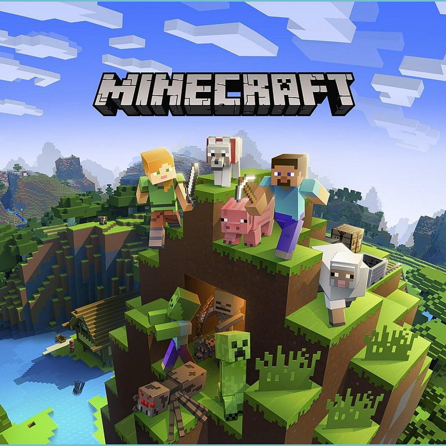 Minecraft Steve Alex Villagers Animals and Monsters on Grass Blocks HD phone wallpaper