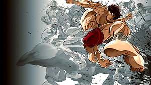 Baki Hanma Dynamic Fighting Pose in Intense Martial Arts Battle Scene HD wallpaper