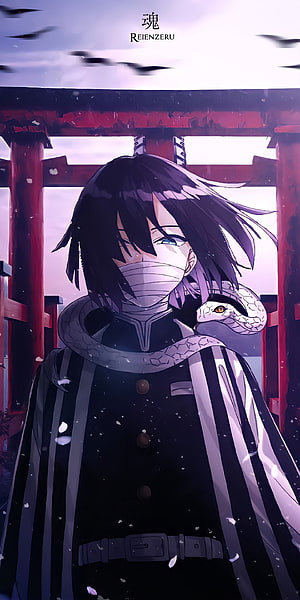 Demon Slayer Kimetsu no Yaiba Obanai Iguro Anime Wallpaper with White Snake HD phone wallpaper