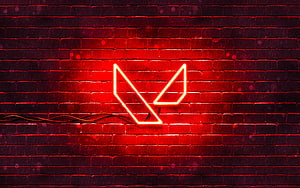 Red Neon Logo on Dark Brick Wall Background HD wallpaper