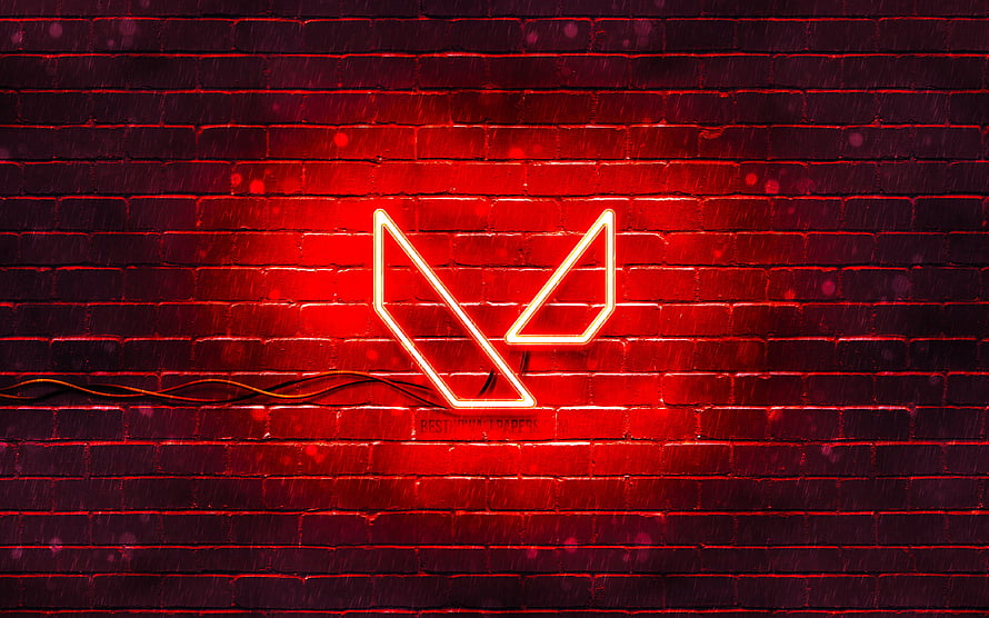 Red Neon Logo on Dark Brick Wall Background HD wallpaper