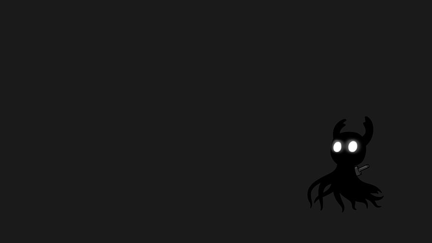 Hollow Knight Knight Silhouette with Glowing Eyes on Dark Background HD wallpaper