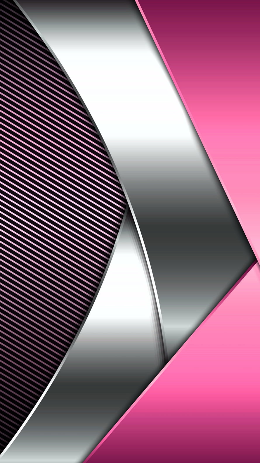Abstract Geometric Wallpaper With Silver Metallic Curves And Pink Gradient Layers HD phone wallpaper