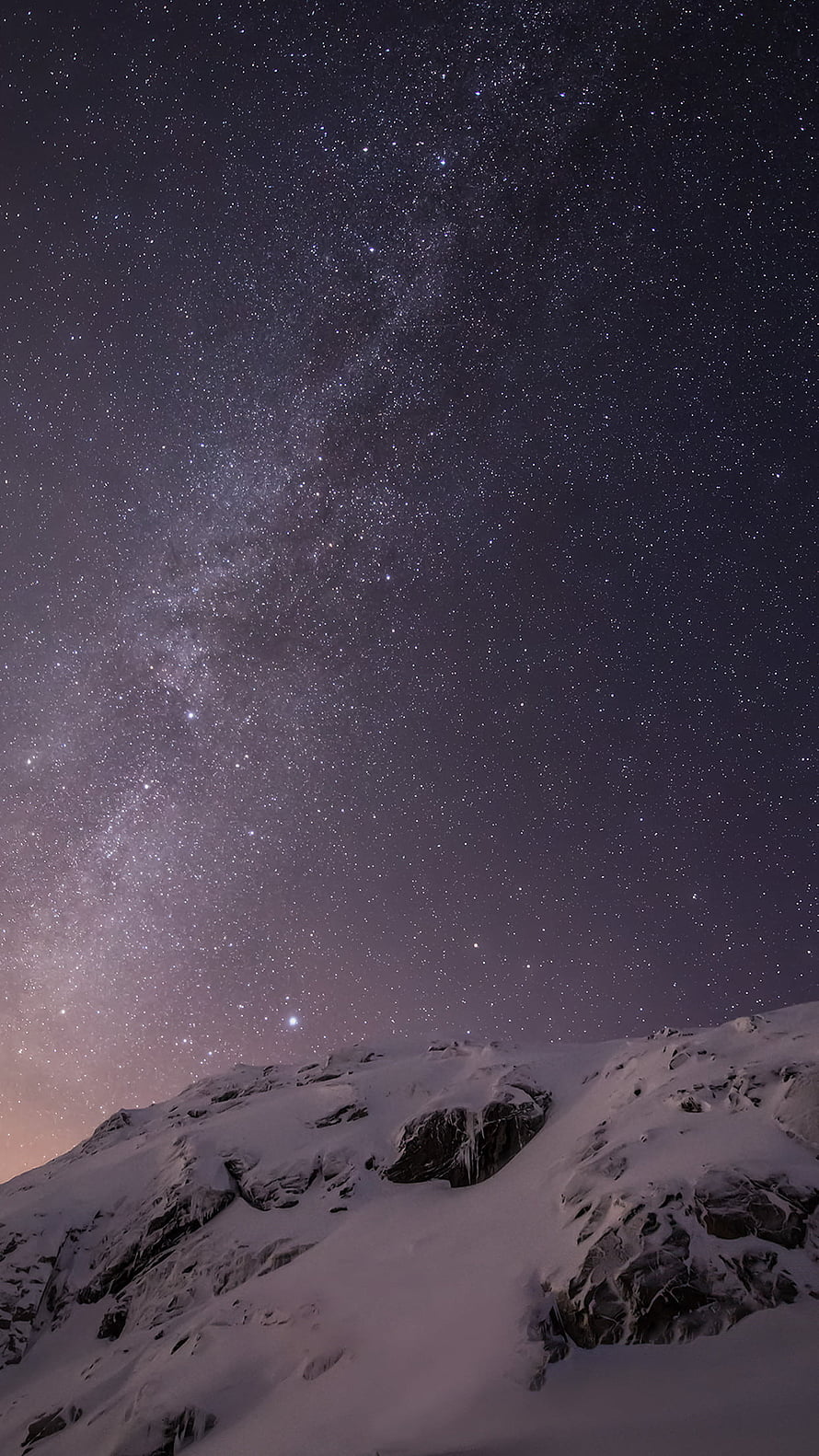 Milky Way Galaxy Over Snowy Mountain Peak At Night HD phone wallpaper