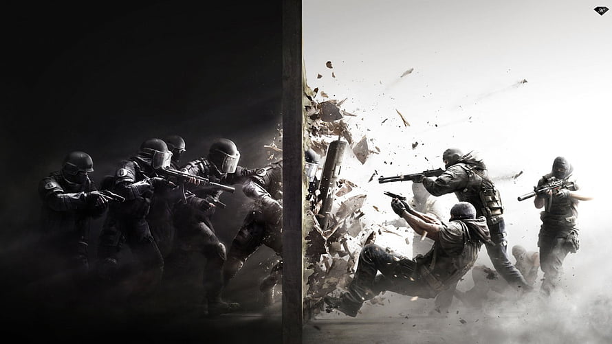 Rainbow Six Siege Tactical Breach Artwork with Split-Frame Combat Scene HD wallpaper