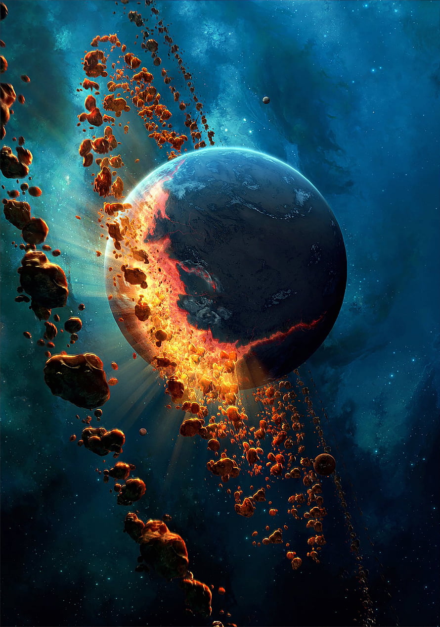 Dramatic Planet Destruction With Meteor Shower And Fiery Debris In Deep Space HD phone wallpaper