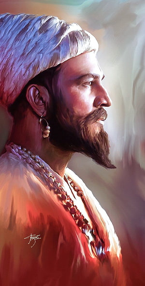 Chivalrous Maharaja Shivaji Raje in Traditional Turban and Ornate Attire HD phone wallpaper