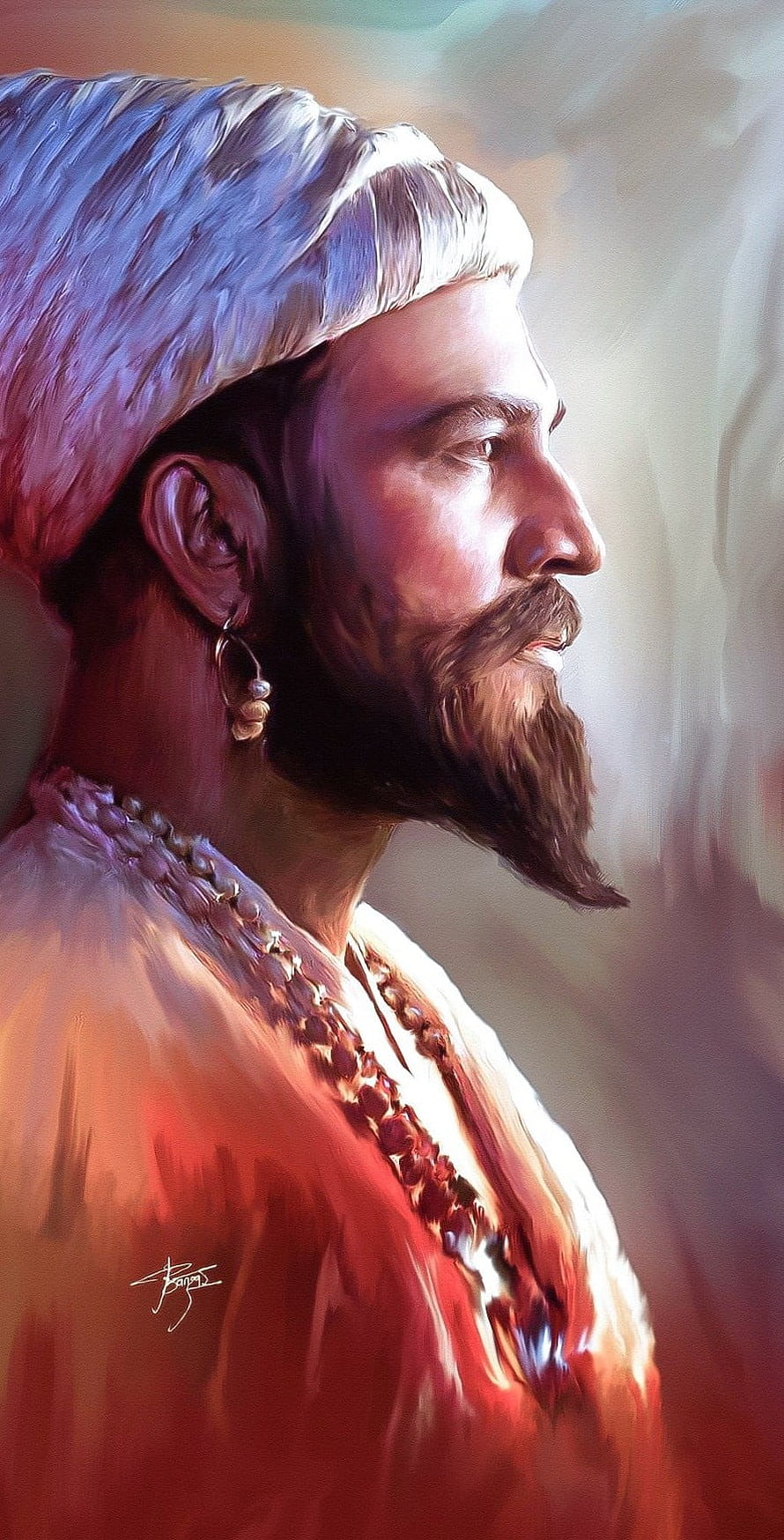 Chivalrous Maharaja Shivaji Raje in Traditional Turban and Ornate Attire HD phone wallpaper