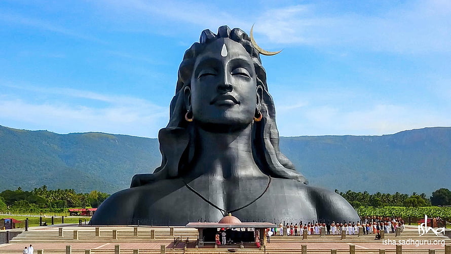 Adiyogi Shiva Statue at Isha Yoga Center with Mountain Backdrop HD wallpaper