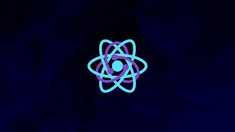 React Atom Logo with Cyan and Purple Orbits on Dark Blue Background HD wallpaper
