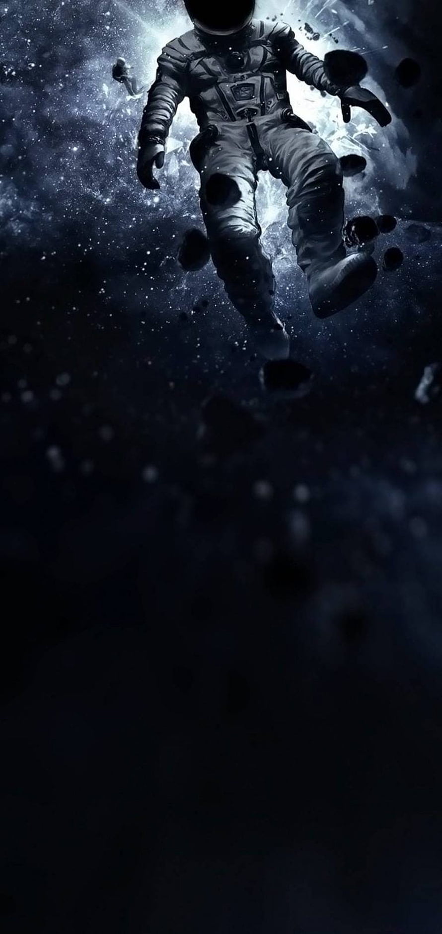 Astronaut Floating in Deep Space Amidst Asteroids and Starlight HD phone wallpaper