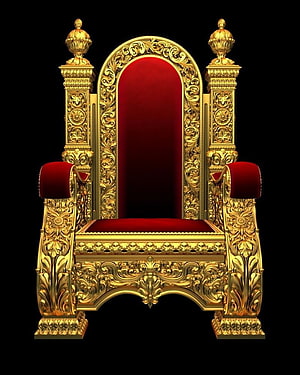 Ornate Golden Throne Chair with Red Velvet Upholstery and Baroque Carvings HD phone wallpaper