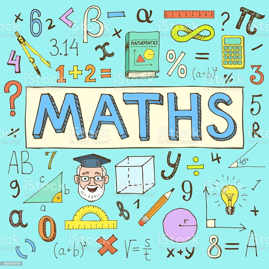 Cute Hand-Drawn Maths Illustration with Doodles, Formulas, and School Supplies on a Teal Background HD phone wallpaper