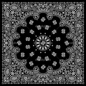 Classic Black and White Bandana Pattern with Central Floral Motif and Ornate Border HD phone wallpaper