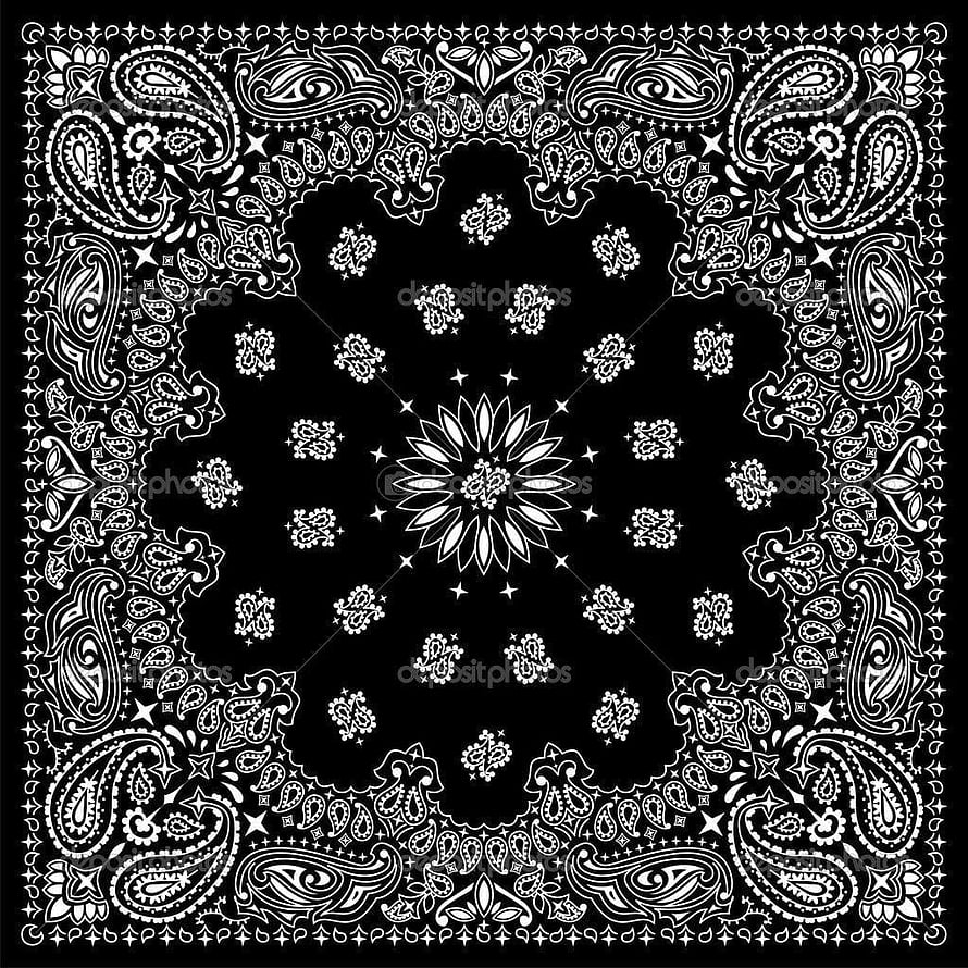 Classic Black and White Bandana Pattern with Central Floral Motif and Ornate Border HD phone wallpaper