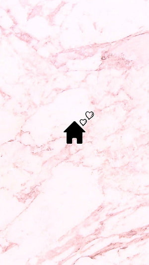 Pink Marble Background with Black House Icon and Floating Hearts for Social Media Highlights HD phone wallpaper
