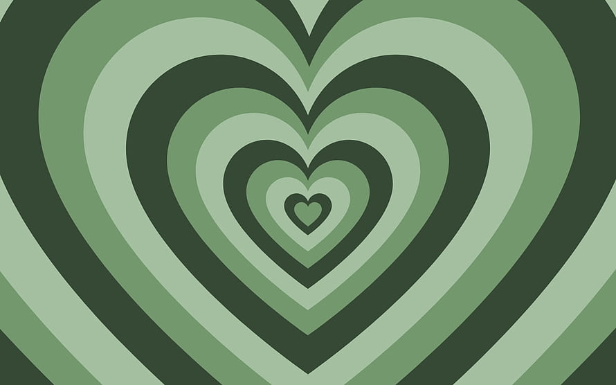 Abstract Green Heart Pattern Wallpaper With Concentric Layers And Retro Style HD wallpaper