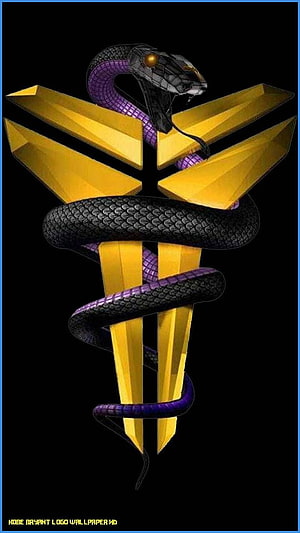 Kobe Bryant Snake Logo Emblem with Purple and Gold Lakers Colors on Black Background HD phone wallpaper