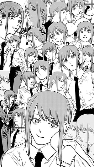 Makima from Chainsaw Man manga collage featuring multiple expressions and poses in black and white, Makima, Makima Chainsaw Man HD phone wallpaper