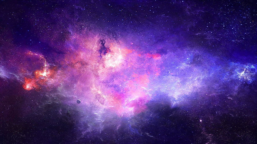 Vibrant Purple and Pink Nebula Clouds in Deep Space with Scattered Stars HD wallpaper