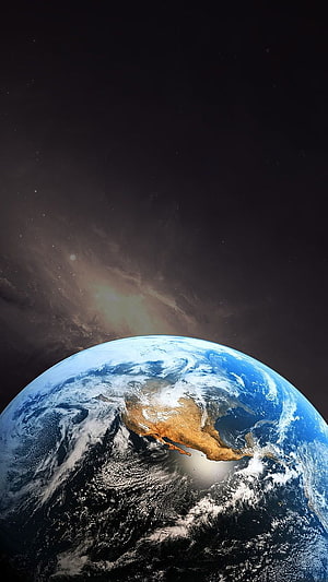 Planet Earth View From Space With North America And Starry Galaxy Background HD phone wallpaper