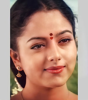Soundarya Actress Portrait With Traditional Bindis And Gold Earrings HD phone wallpaper