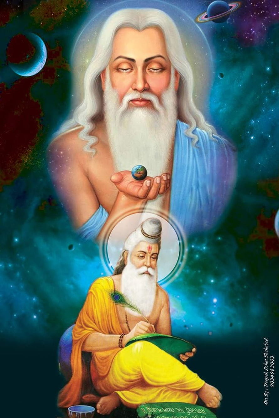 Sage Valmiki Cosmic Creator Artwork with Planets and Divine Aura HD phone wallpaper