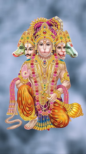 Panchmukhi Hanuman with Shiva and Ram in ornate golden attire, Shree Hanuman, Mahadev, Shiv, Gods, Panchmukhi, Bajrangbali, Ram HD phone wallpaper