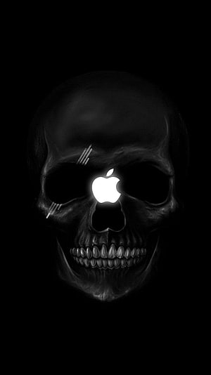 Glowing Apple Logo on Human Skull Against Black Background, Alex omahony on Black Background. Apple , logo, Apple logo , Skull Apple Logo HD phone wallpaper