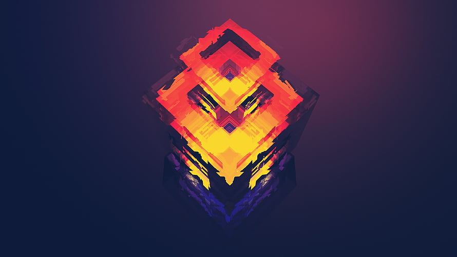 Vibrant Geometric Abstract Art with Fiery Orange and Deep Purple Tones HD wallpaper