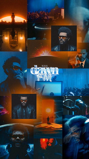 The Weeknd Dawn FM 103.5 Album Artwork Collage with Cinematic Blue and Orange Tones HD phone wallpaper