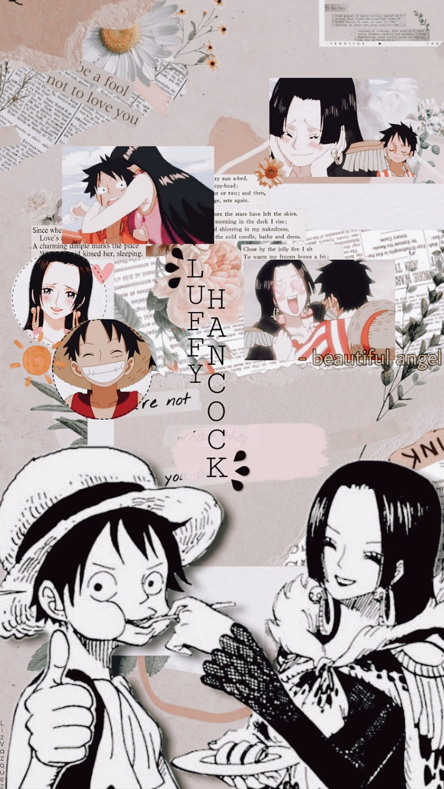 Luffy and Boa Hancock One Piece Anime Collage Wallpaper HD phone wallpaper