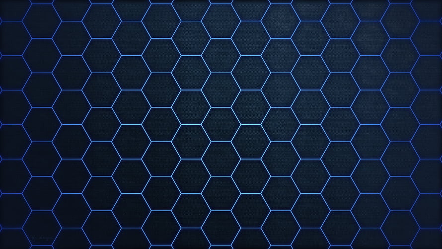 Dark Blue Hexagonal Grid Pattern with Glowing Cyan Lines on Textured Background HD wallpaper