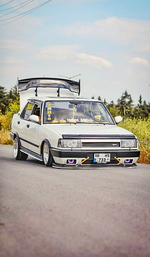 White Modified Opel Astra G Stance Build with Large Rear Wing and Purple Fog Lights HD phone wallpaper