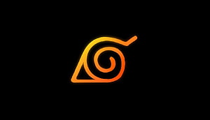 Glowing Orange Konoha Hidden Leaf Village Symbol on Black Background HD wallpaper