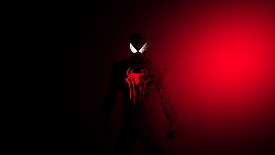 Miles Morales Spider-Man Silhouette with Glowing Red Emblem and Particle Dissolve Effect, Spider-man, Spider-Man: Far From Home, dark-red, fade effect, art HD wallpaper