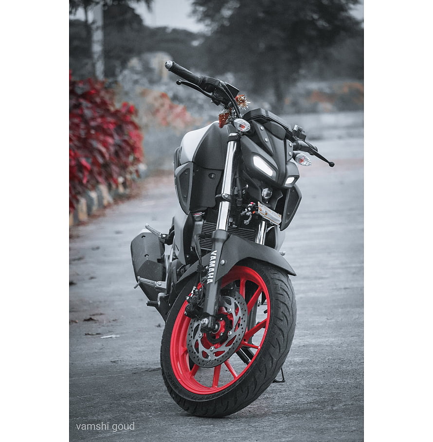 Yamaha MT-15 Motorcycle with Red Wheels on a Wet Road HD phone wallpaper
