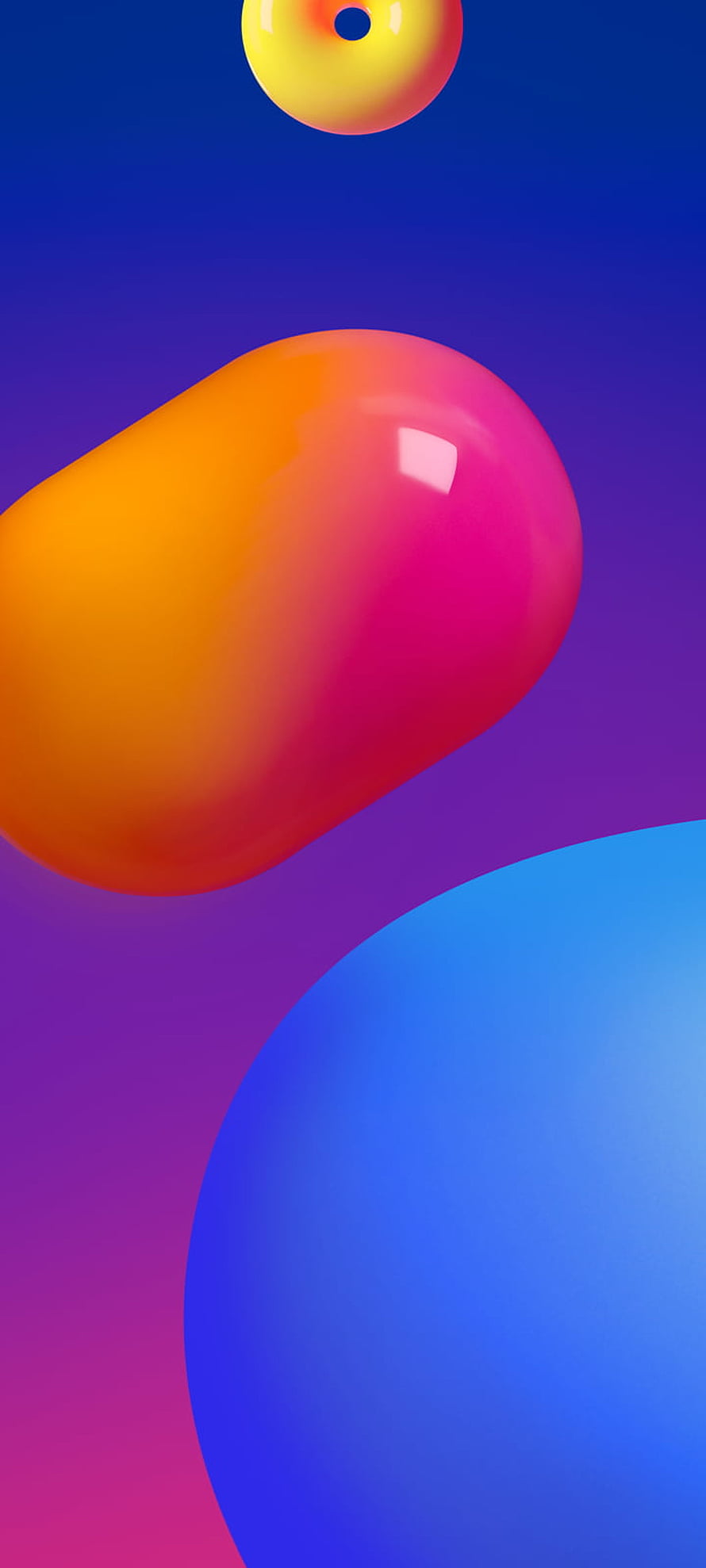 Vibrant 3D Abstract Shapes With Glossy Gradients On Purple Blue Background HD phone wallpaper