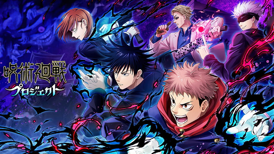 Jujutsu Kaisen Project Key Art Featuring Yuji, Megumi, Nobara, Satoru, and Kento in Dynamic Action Pose HD wallpaper