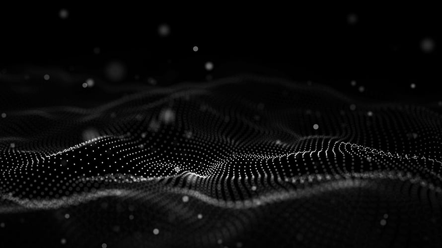 Abstract Dark Futuristic Data Technology Landscape with Glowing Particle Waves HD wallpaper