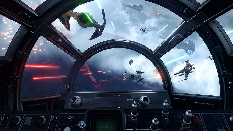 Star Wars Battlefront Cockpit View During Intense Space Dogfight HD wallpaper