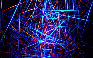 Abstract Neon Light Trails in Blue and Orange on Black Background HD wallpaper