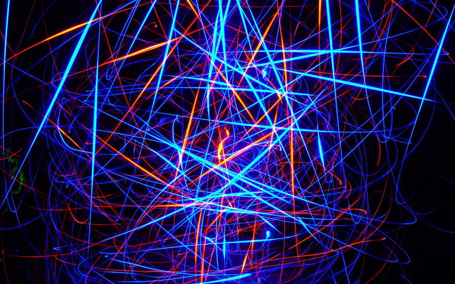 Abstract Neon Light Trails in Blue and Orange on Black Background HD wallpaper