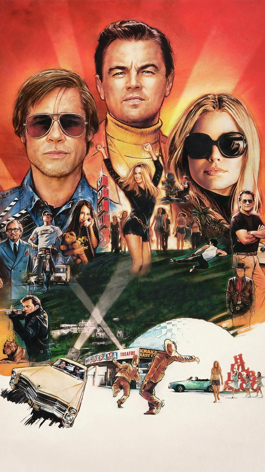 Once Upon a Time in Hollywood Movie Poster Artwork Featuring Brad Pitt and Leonardo DiCaprio HD phone wallpaper