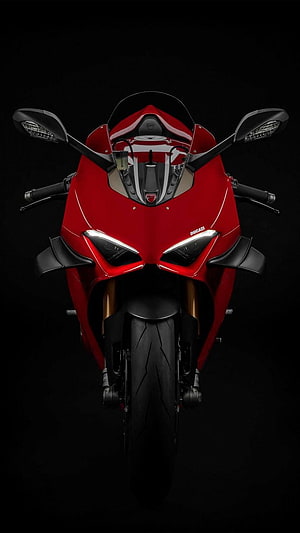Ducati Panigale V4 Ultra Front View Red Sport Motorcycle on Black Background HD phone wallpaper
