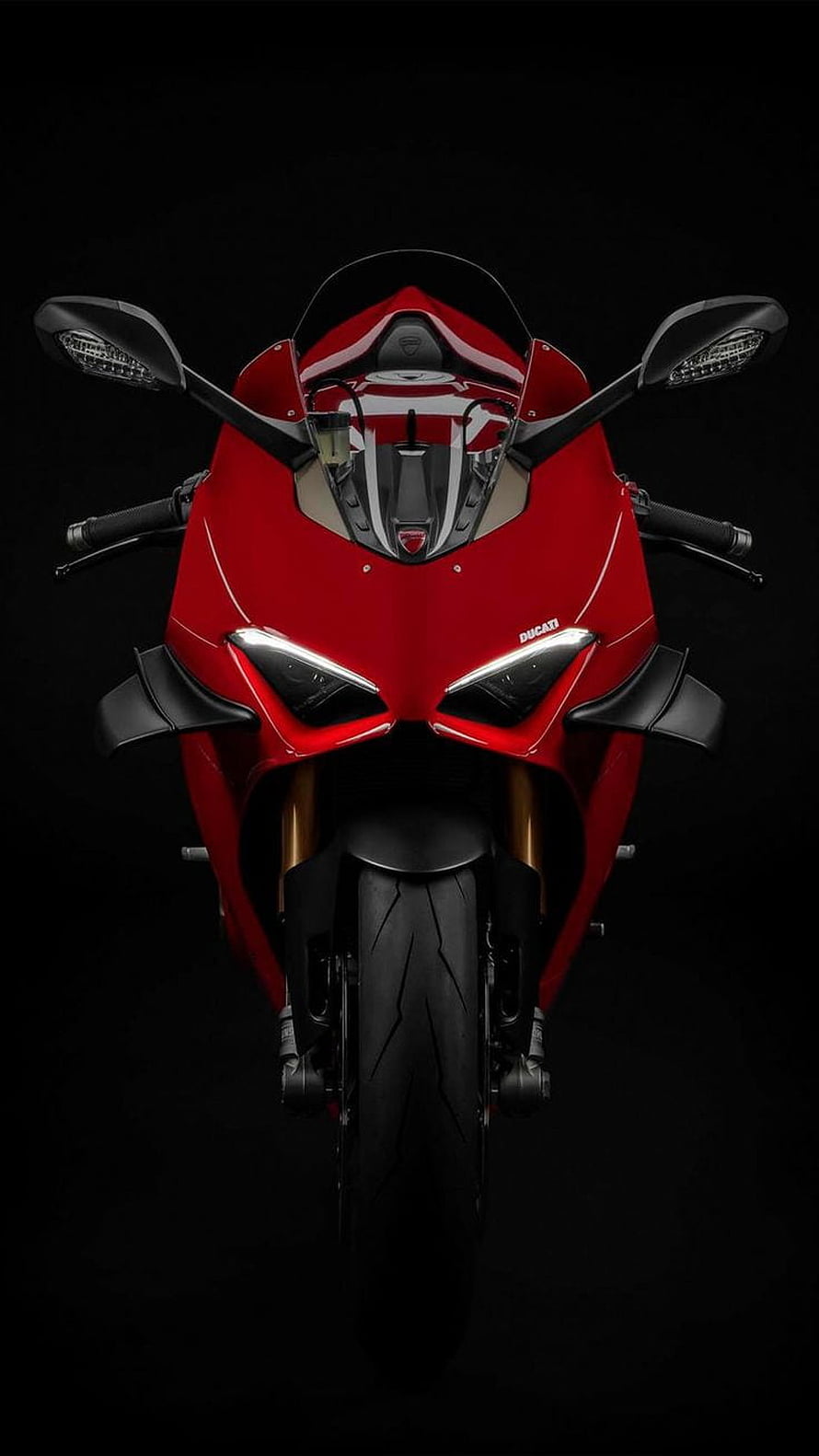 Ducati Panigale V4 Ultra Front View Red Sport Motorcycle on Black Background HD phone wallpaper